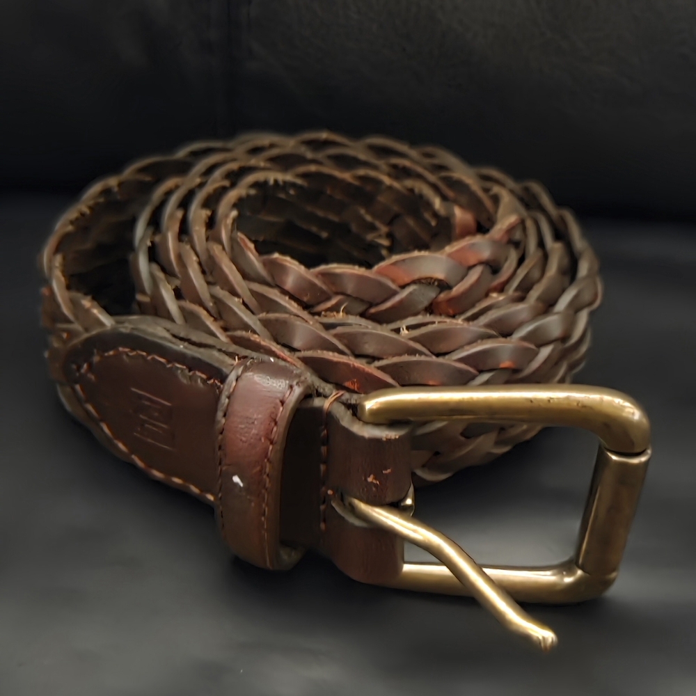 Ralph Lauren Braided Leather Belt in Brown with Gold Buckle